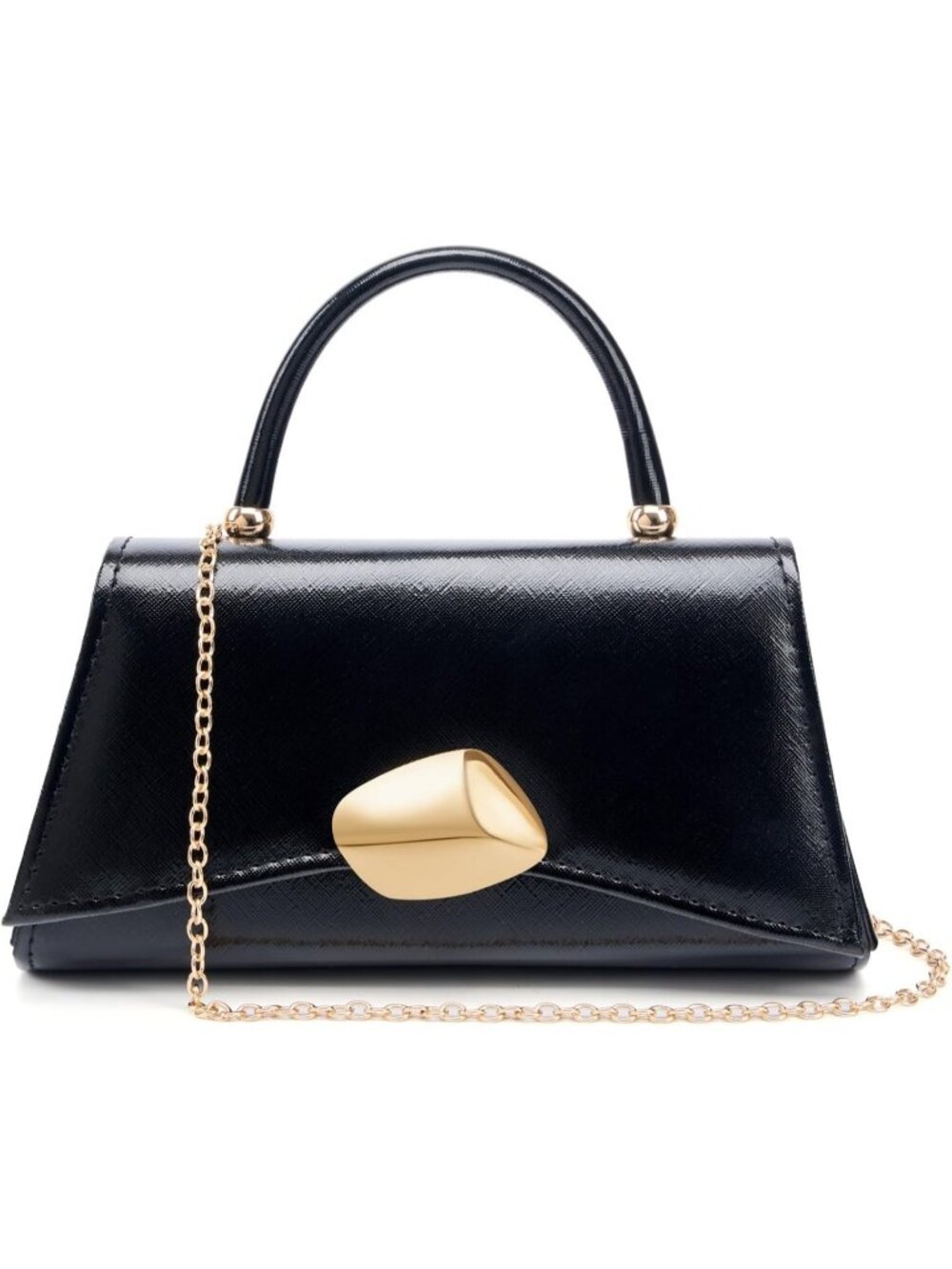 Womens Black PU Leather Top Handle Clutch Clasp Evening Party Handbag